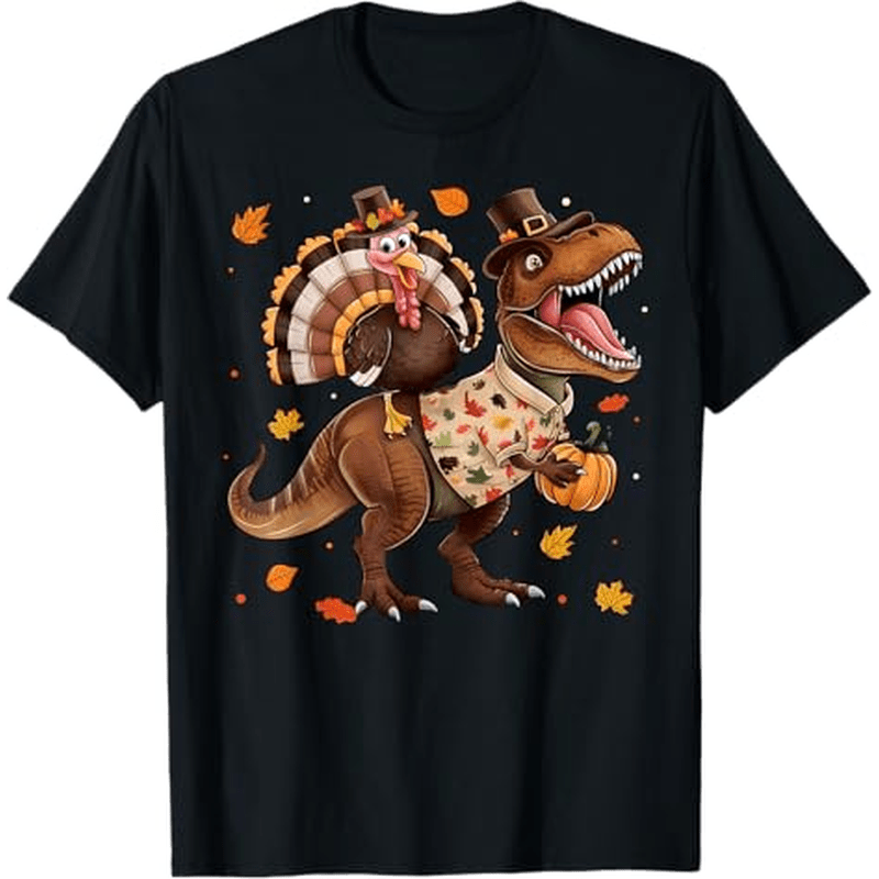 

Funny Turkey Riding Dinosaur T Rex Thanksgiving Boys Girls, 100% Cotton, Thanksgiving Christmas Gifts For Men Women , S-xxxl, Black