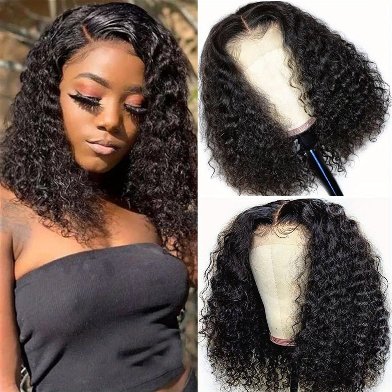 

Adjustable 14" Bob Wig - Soft & Breathable Brazilian Curly Lace Front, Pre- With Hair, Needed, , Cosplay & Themed Parties