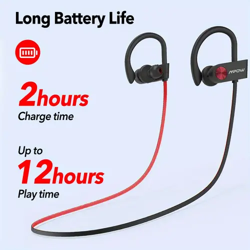 1 pair wireless sports earbuds abs material stereo in ear hook earphones with built in noise cancelling 12h playtime multifunctional control for gym running workout office