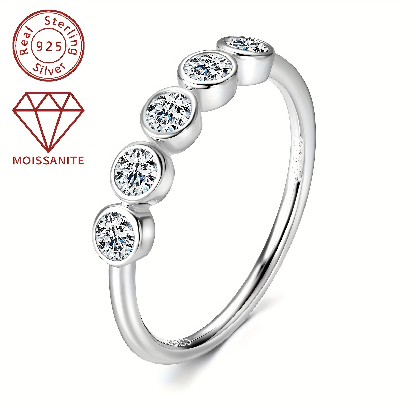 

Elegant 925 Sterling Stone Engagement Ring With 3mm Synthetic Moissanite Stones, Christmas And Weddings