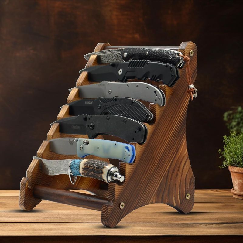 

Elegant Wooden Knife Display Rack - Multi-functional Countertop Holder With 6 Slots, Organizer For Kitchen Knives & Tools, Home Storage Solution, Ideal For Blades Of All Sizes, For Kitchen