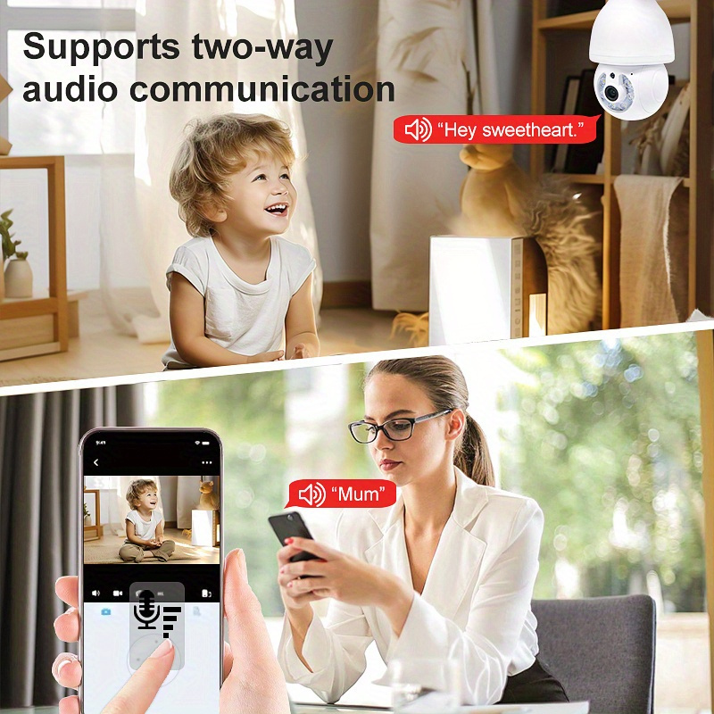 Teruhal HD E27 Light Bulb Camera with Auto-Tracking, Full Color Night Vision & 2-Way Audio - WiFi Enabled, Smartphone Compatible - Perfect Easter or Christmas Gift (Cloud Storage Not Included), 2.4G, Protection details 2