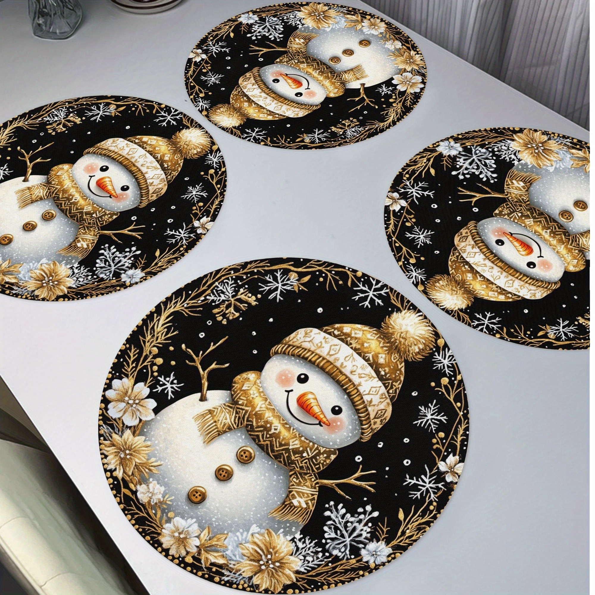 

4pcs Christmas Snowman Placemats, Washable Table Place 15" For Kitchen Dining Decoration