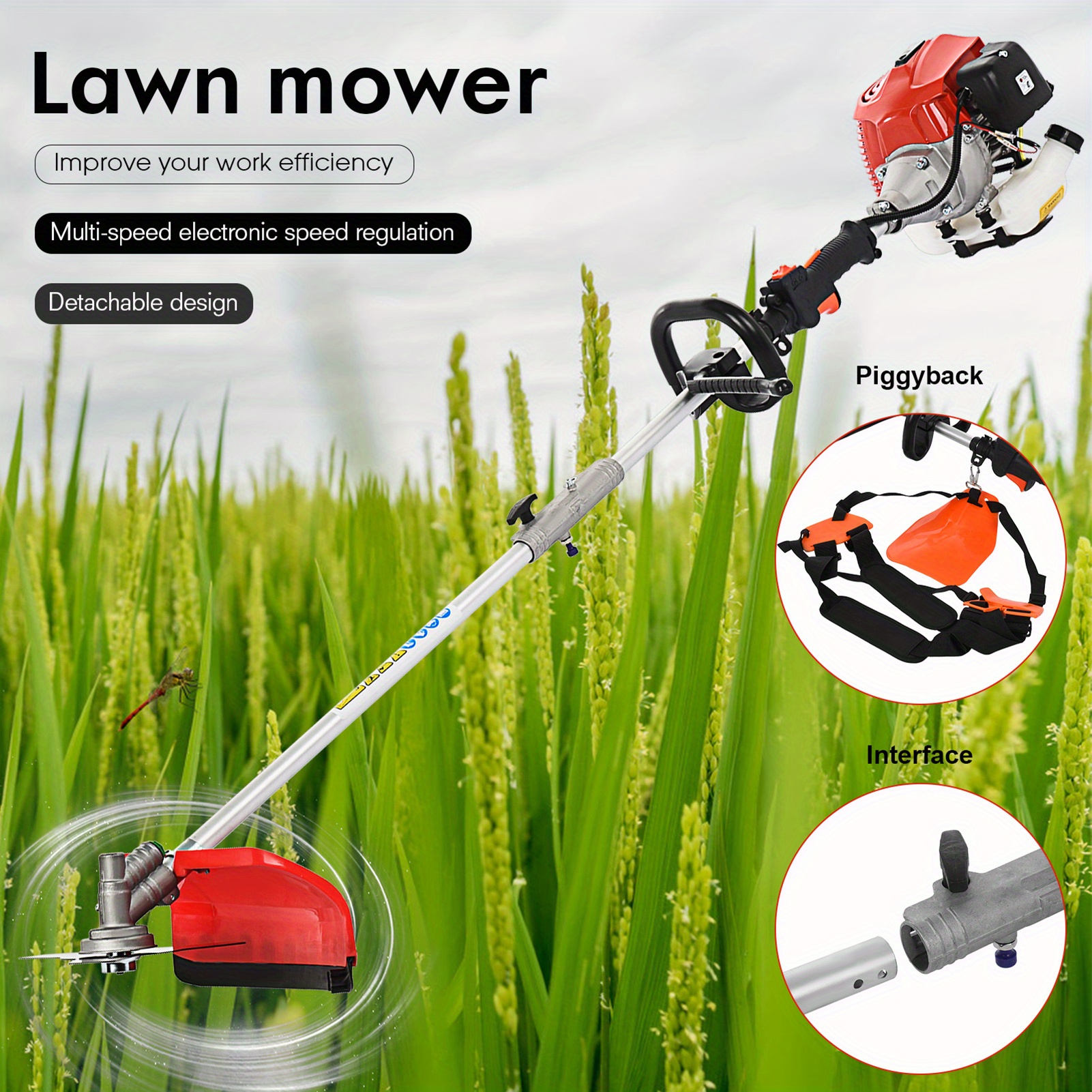 

52cc Lawn Mower, 5 In Cutting, High Branch Saw, Hedge Trimmer, Small Household Multifunctional Soil Loosening And Trenching Machine