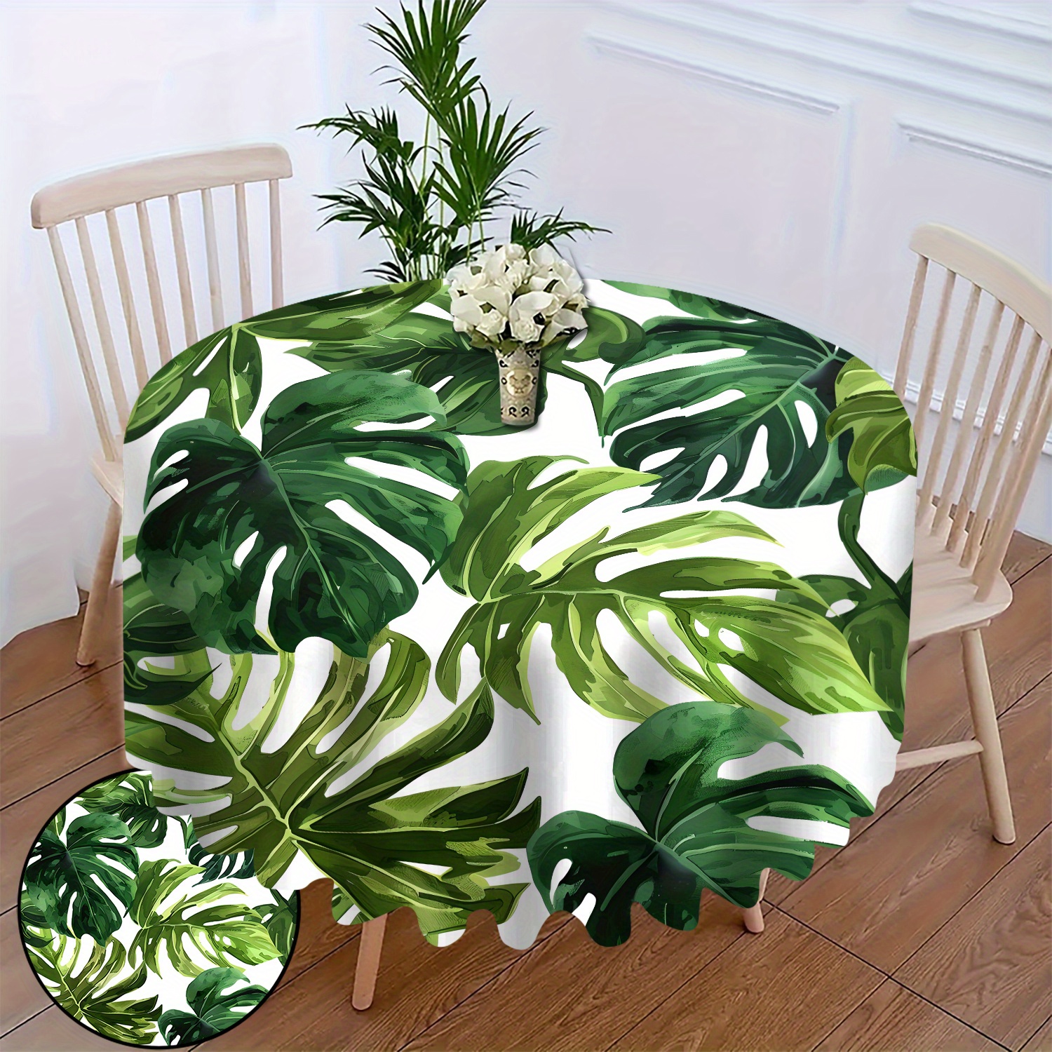 

1pc Nappe ronde à motif de feuille de monstera - 58 pouces, % polyester tissé, fabrication à , housse anti-poussière décorative pour les tables de salle à manger et de salon