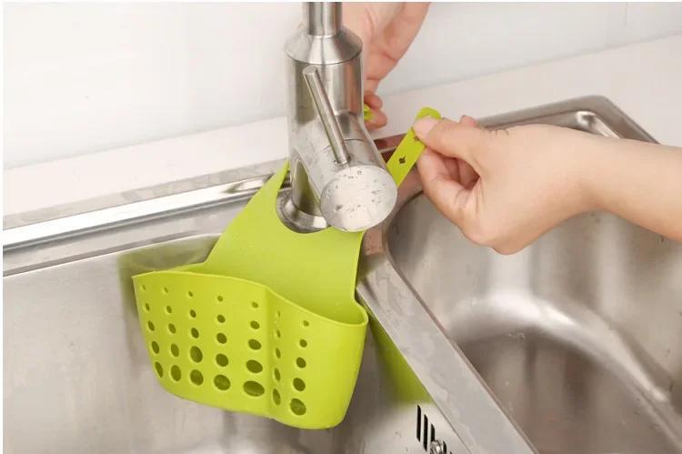 adjustable plastic kitchen sink caddy hanging drain basket for soap and sponge storage home organization accessory space saving design details 1