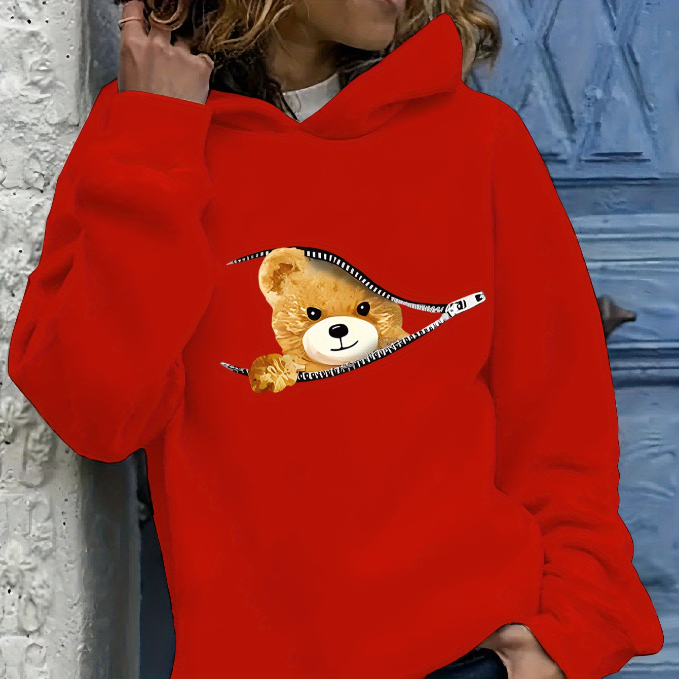 

Women' Casual Pullover Hoodie, Knitted Polyester, Zippered Teddy , Autumn/winter, Crew Neck, Letter Print, No Detail, In Multiple Colors