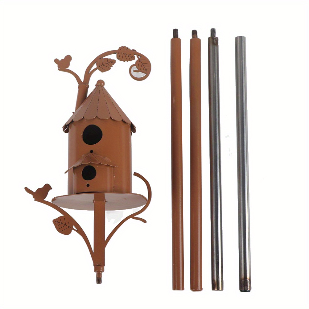 TEMU Metal Bird House With Pole Metal Art Cottage Bird House Stakes Distressed Metal Birdhouse Garden Decor