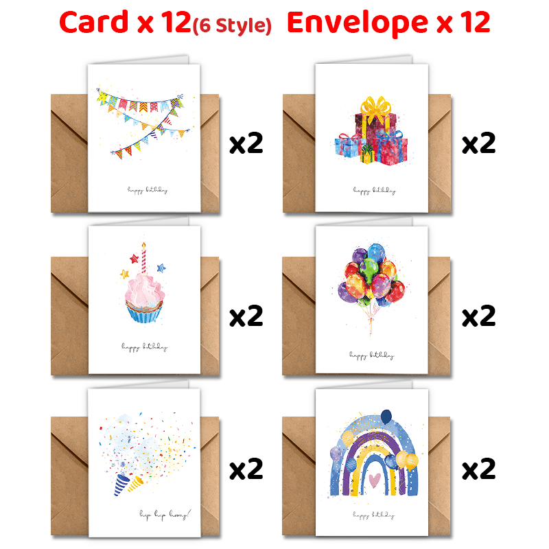 

24-pack Watercolor Birthday Cards With Envelopes, , For Any Occasion - Birthday, , Good Luck, Thank You, Office Stationery