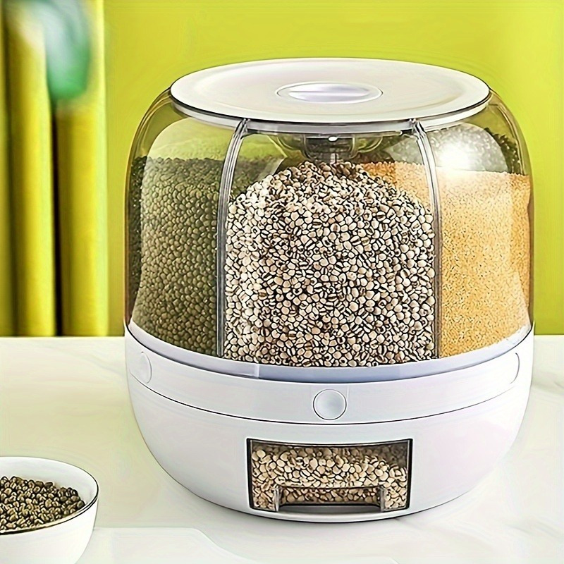 1pc 6 compartment rotating   airtight moisture proof plastic food storage container for rice and   ideal for home kitchen organization   soybeans details 0