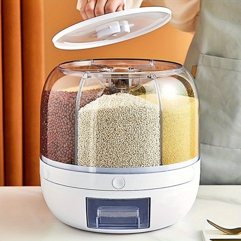 1pc 6 compartment rotating   airtight moisture proof plastic food storage container for rice and   ideal for home kitchen organization   soybeans details 1