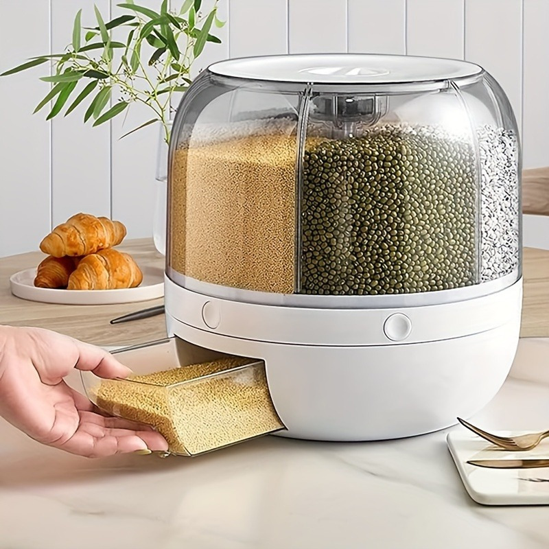 1pc 6 compartment rotating   airtight moisture proof plastic food storage container for rice and   ideal for home kitchen organization   soybeans details 2