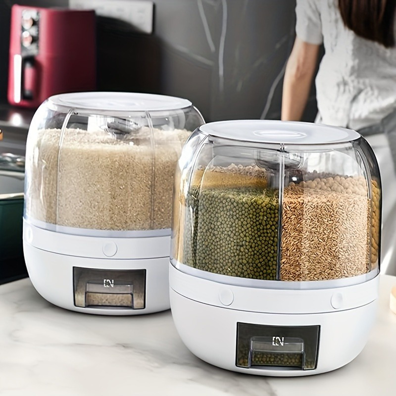 1pc 6 compartment rotating   airtight moisture proof plastic food storage container for rice and   ideal for home kitchen organization   soybeans details 3