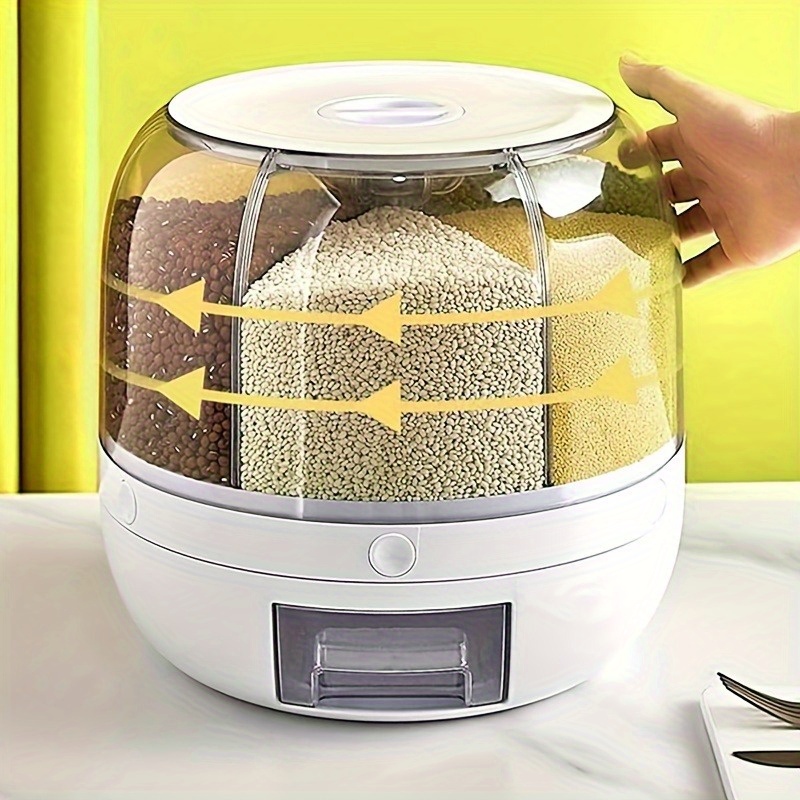 1pc 6 compartment rotating   airtight moisture proof plastic food storage container for rice and   ideal for home kitchen organization   soybeans details 4