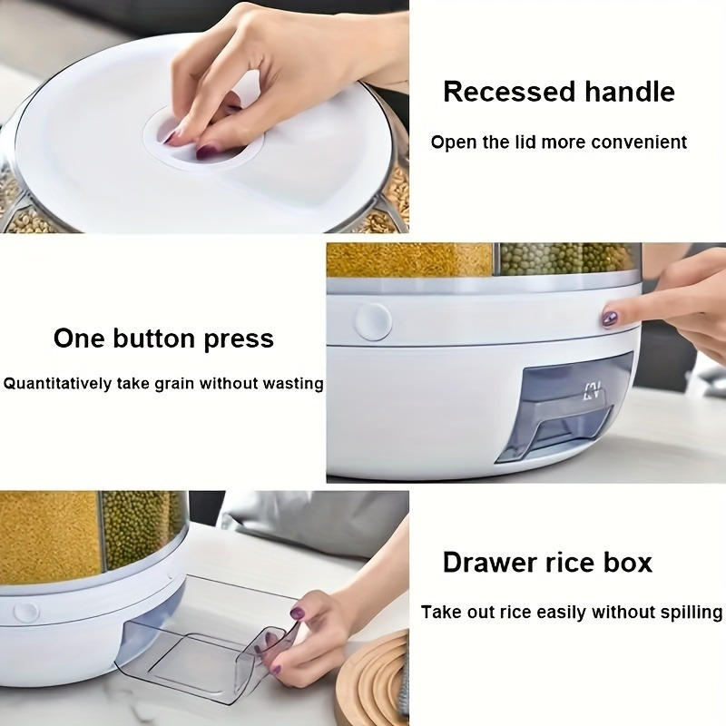 1pc 6 compartment rotating   airtight moisture proof plastic food storage container for rice and   ideal for home kitchen organization   soybeans details 7