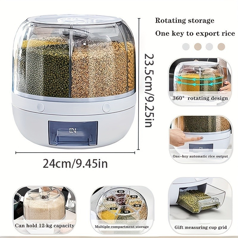 1pc 6 compartment rotating   airtight moisture proof plastic food storage container for rice and   ideal for home kitchen organization   soybeans details 9