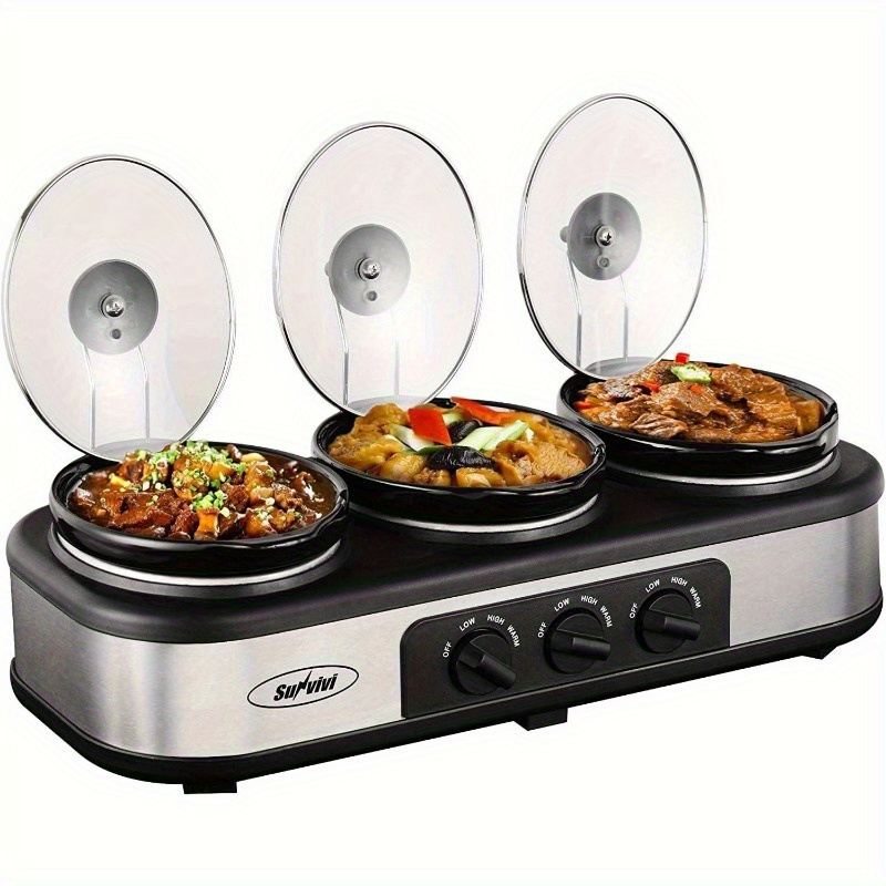 

Cooker Servers And , 3-pot Manual Cooker , Steel Lid Rests, And Detachable