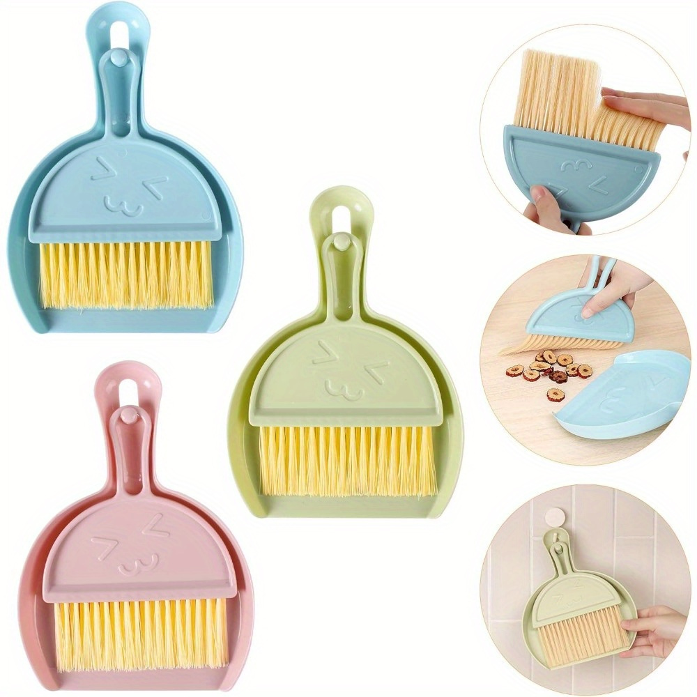 3 pack mini handheld broom and dustpan set with brush durable plastic bristles hangable design for home car kitchen table sofa keyboard multi scene cleaning tools Product details 1