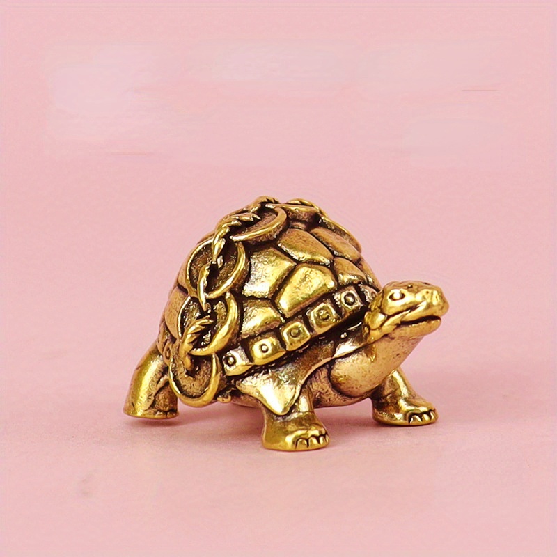 TEMU Collectible Figurines, Vintage Brass Turtle With, Festive Home & Kitchen Decor, Small Statue Ornament, No Power Required, Yellow Material
