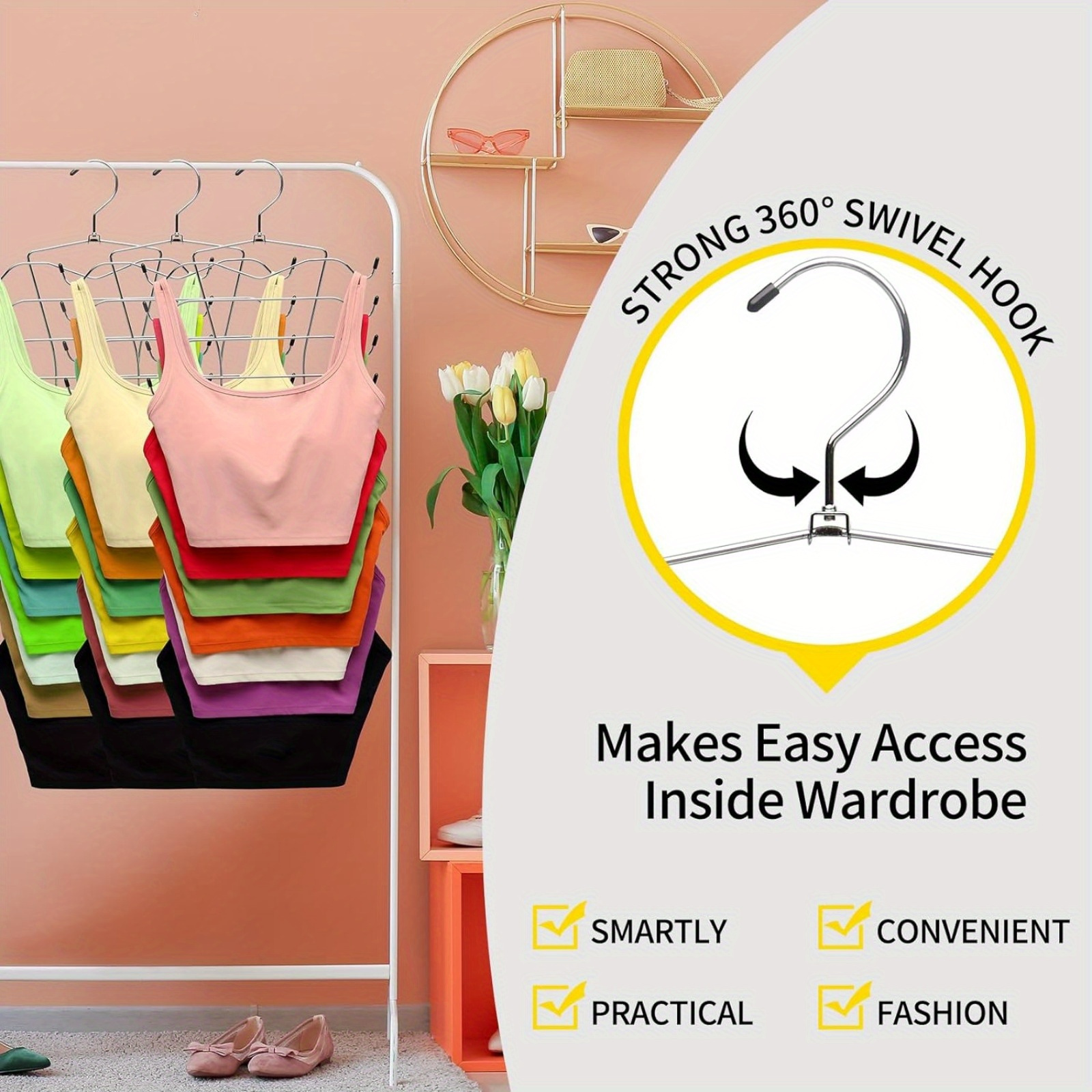 

2 Pieces Of Stainless Steel Organizer, 8-layer Vest Hanger, Heavy Underwear Organizing Rack, Foldable Dormitory -space-saving Non-slip Design