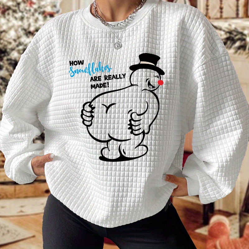 

Christmas Funny Snowman & Slogan Print Long Sleeve Crew Neck Sweatshirt, Women's Sportswear For Fall & Winter, Outdoor Wear