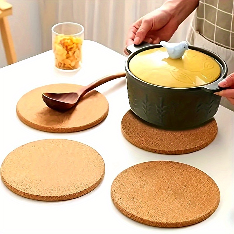 

4pcs Set Round Cork Insulation Pads - Heat-resistant For Kitchen, Cookware & Plant Mats - Ideal For Home Decor, Countertops & Dining Tables