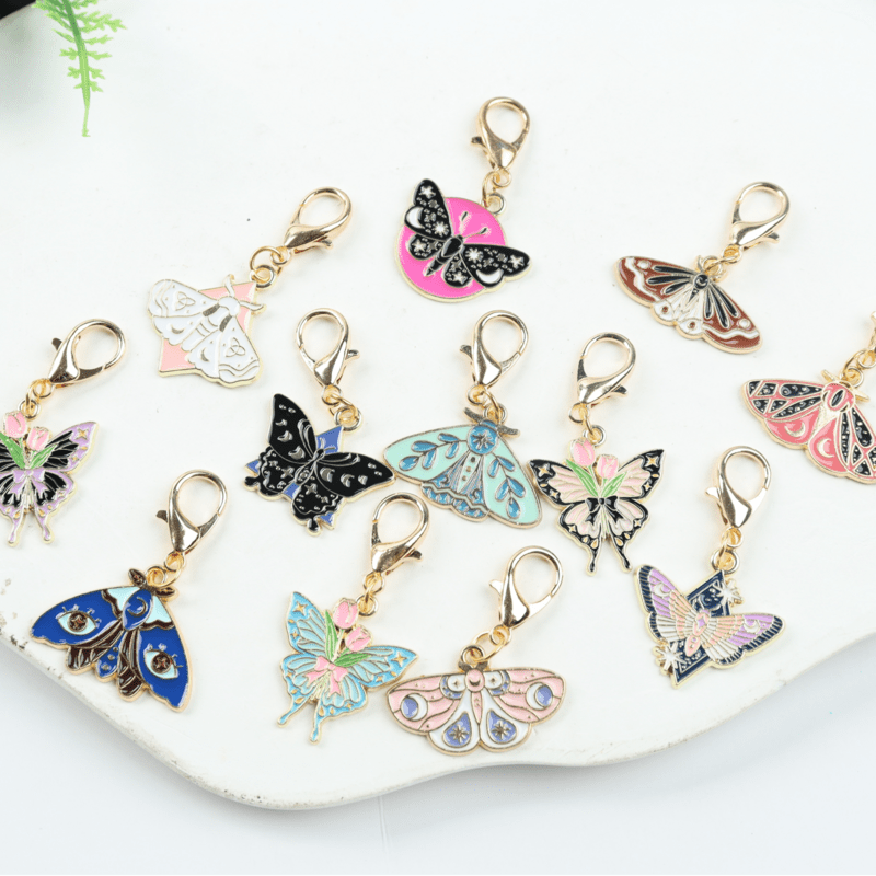 

12pcs Vibrant Enamel Butterfly Charms With Acrylic Material, Keychain Accessories For Bags, Ideal For Party Favors And Gifts