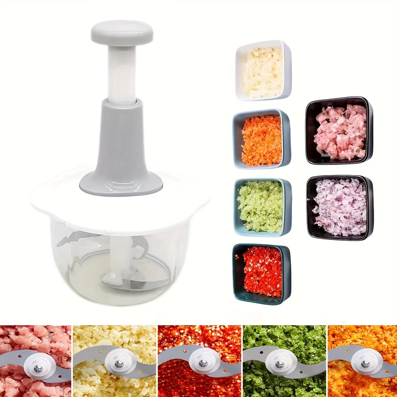 1 5l manual food processor accessory kit stainless steel blades vegetable chopper garlic press meat mincer easy to   for kitchen camping details 2