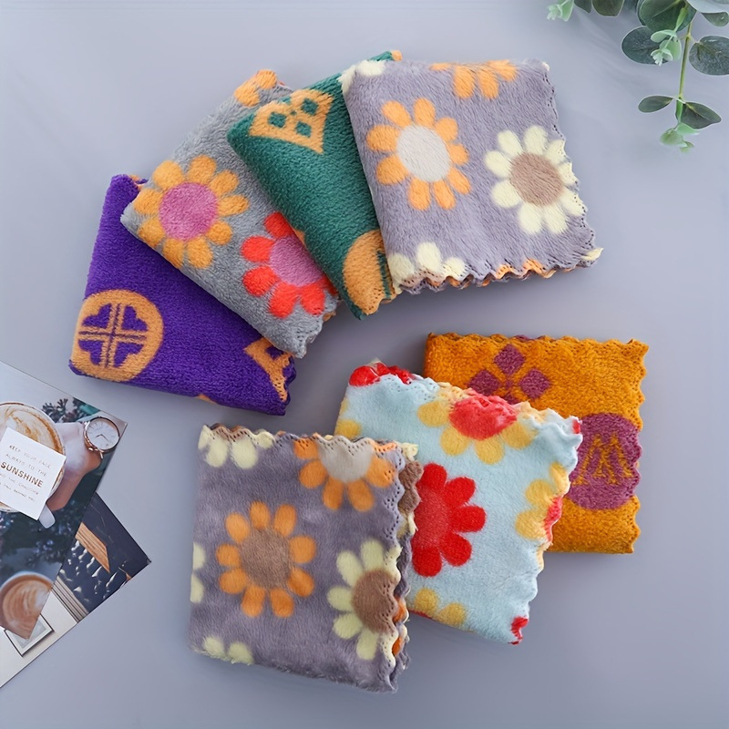 TEMU 5/10pcs Printed Square Towels Made Of Coral Velvet, Thickened And Absorbent, Preventing Hair Loss. Hand Towels, Kitchen Wipes, And Cleaning Towels, 25cm Long And 25cm Wide