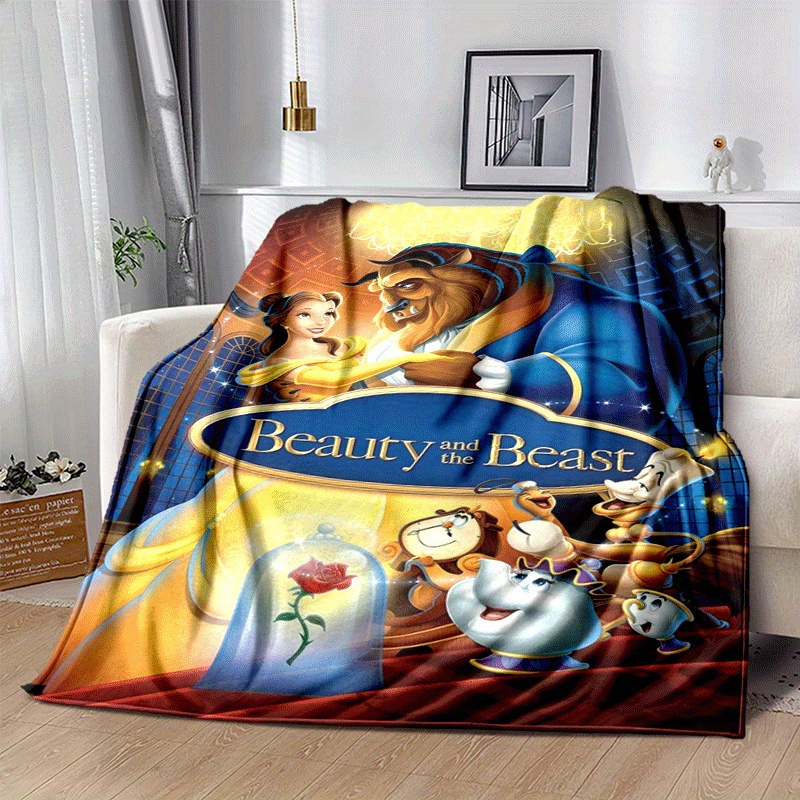 

Beauty And The Flannel Throw Blanket - 100% Polyester, Soft Knitted , Use, Contemporary Style With Cartoon Design For Bedroom, Living Room, Travel & Camping - Ume Brand