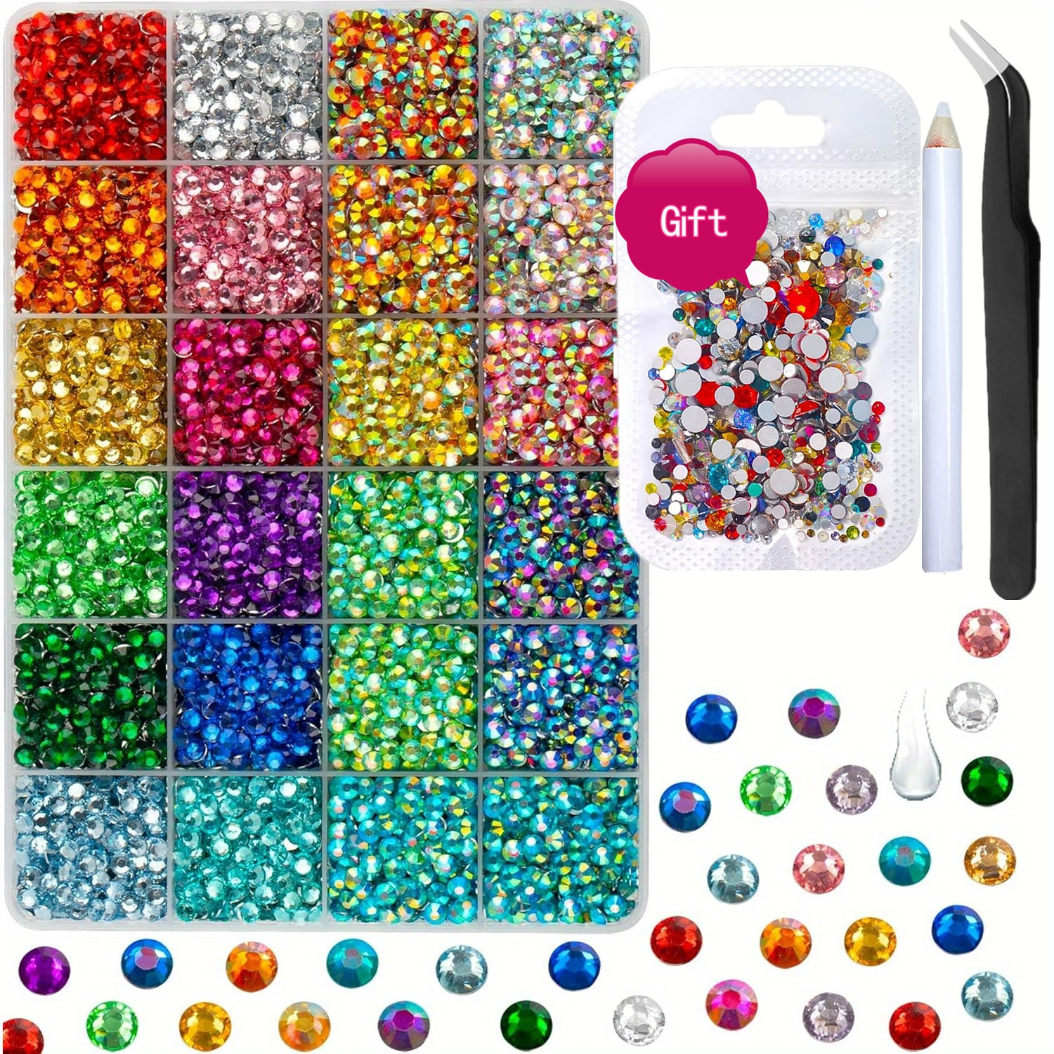 

16000pcs 3mm Flatback Rhinestones Set, Craft Gems With Gem Glue, Tweezers, And Pen, Unscented, For Clothing, Shoes, Fabric Decoration, Diy Projects, With Gift Packaging