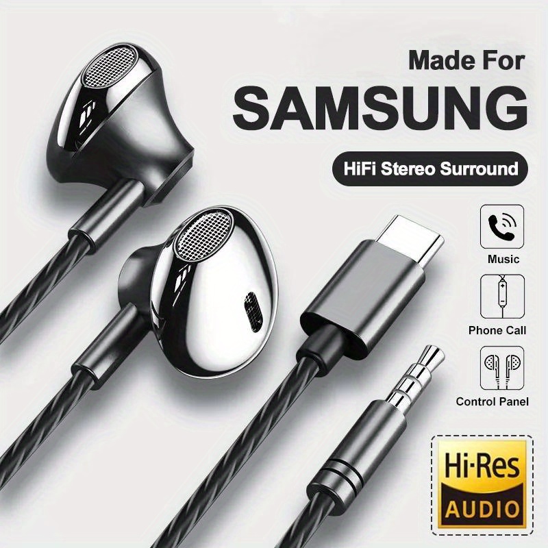 

2pcs Usb Type-c Headphone Hifi Bass Stereo Volume Control Mic Wired Earbuds Galaxy S24 S23 S22 S21 Ultra 15 16 Pro Max Phone