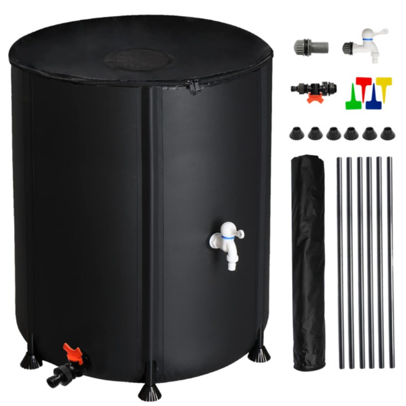 

50 Gallon Foldable Rain Barrel Water Collector - Black Pvc Outdoor With Hose Connector, Garden Tool For Lawn Care & Water Collection, Lawn Care Accessory | Collapsible Design | Solution