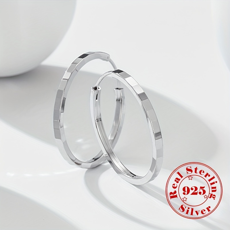 TEMU S925 Sterling Silvery Ring Earrings, Embossed Square Pattern Ring Earrings, Perfect As A Valentine's Day Jewelry Gift For Ladies