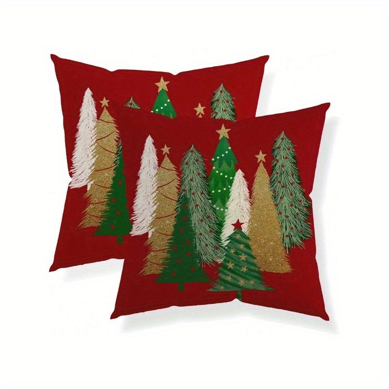 

2pcs Vintage Christmas Tree Pillow Covers, Geometric-pattern Polyester Throw Pillowcases, Woven Zippered Cushion Cases For Living Room Sofa, Machine Washable, Home Decor