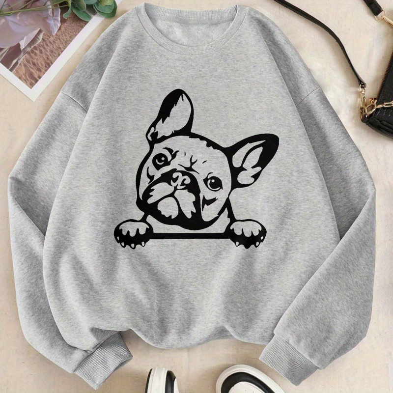 

Women's French Bulldog Graphic Sweatshirt - Casual Long Sleeve Crew Neck Pullover, Soft Polyester , Machine Washable