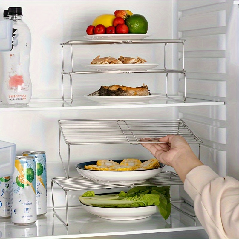 

Stainless Steel Multi-functional Storage Rack - Stackable Organizing Rack, Suitable For Kitchens, Refrigerators, And Cabinets - Space-saving Plates, Bowls, And Dish Racks