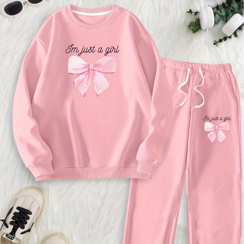 

Y2k I'm Bow Print Autumn/winter Casual Women's Hoodie And Pants Set