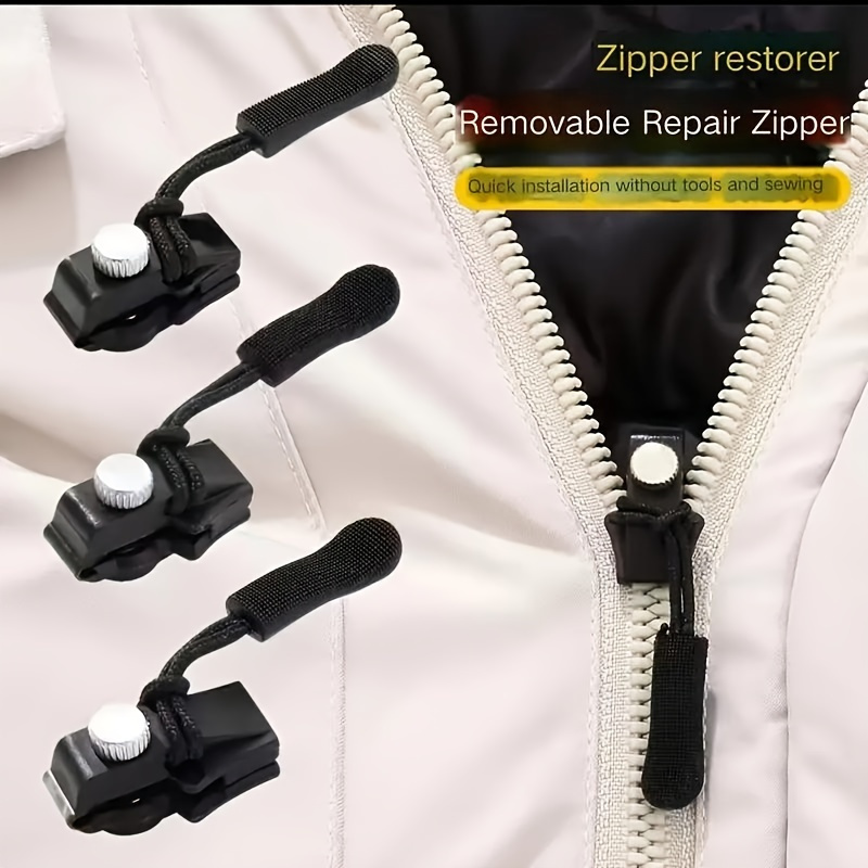 

Instant Zipper Repair Kit - 3/6pcs, No-sew Zipper Slider For Jackets, Luggage & Bags, With Tool, Black