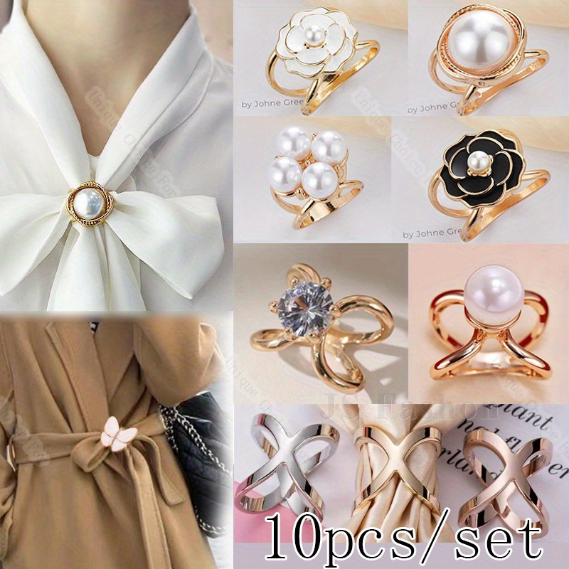 

10pcs Elegant Multifunctional Scarf Ring, Vintage Style Scarf , Golden, Silvery-tone Faux Butterfly Clip For Silk Scarves, Shawls, And Accessories