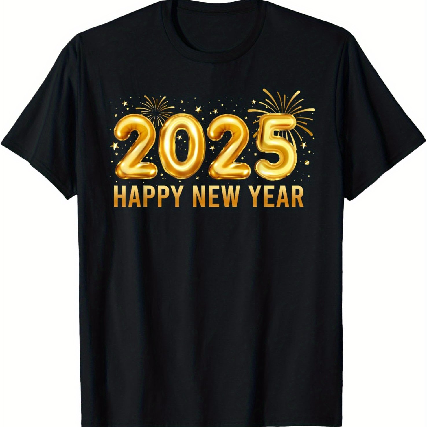 

Happy New Year 2025 New Year's Eve Party Fireworks Fun Hello 2025 T-shirt Black Casual Short Sleeve Men' T-shirt