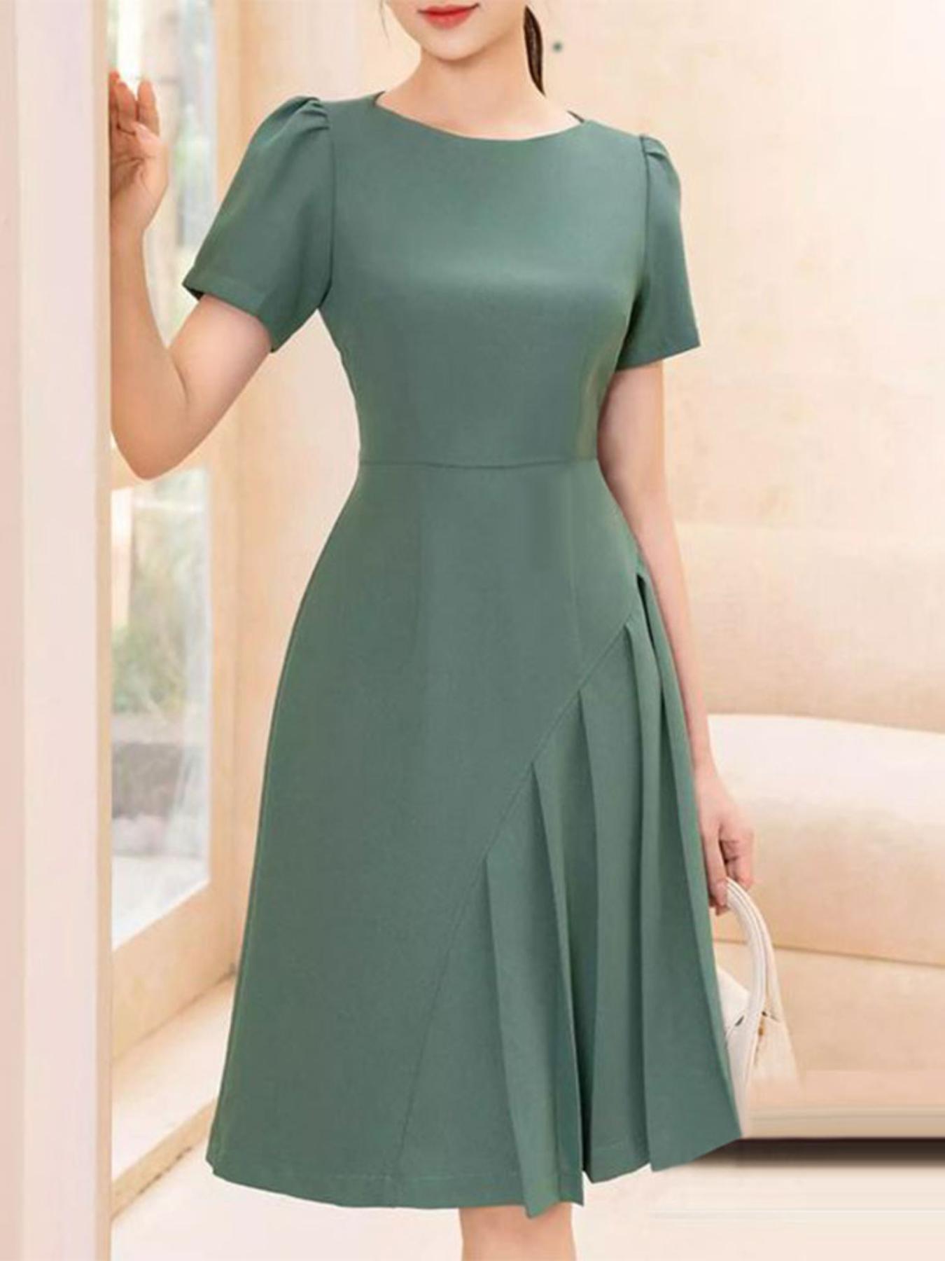 womens elegant midi dress in korean style boat neck