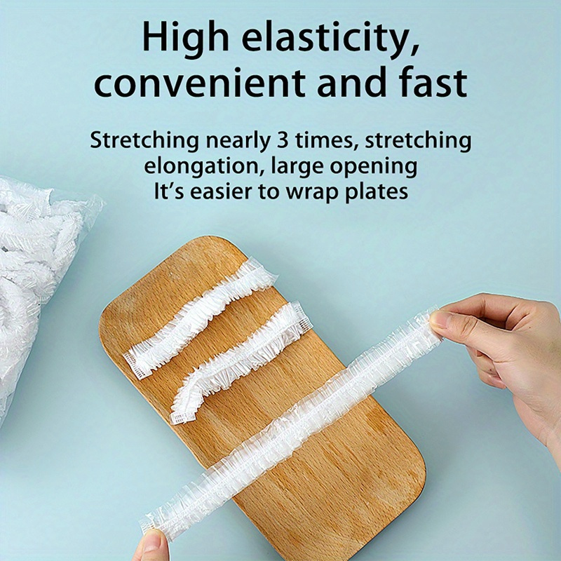   pack disposable food wrap bands with elastic bands stretchable plastic covers for bowls cups and fruits food contact safe kitchen food covers details 7