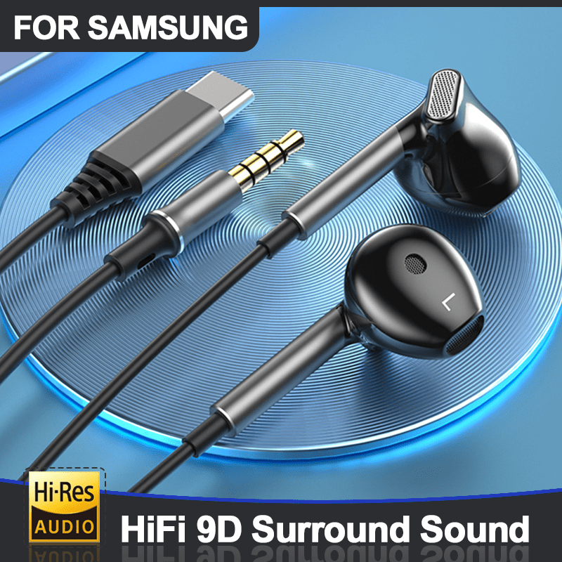 

Hifi 9d Earbuds S24/s23/s22/s21, 15 Pro Max, Wired Usb Type C 3.5mm Earphones, Capacitive Microphone, Volume Control, Half-, Plastic Material, For Music & Gaming