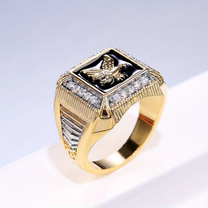 

Simple And Luxurious Style Jewelry, Square Inlaid Synthetic Zircon Eagle Pattern Ring, Suitable For Men, Jewelry Gift For Daily Casual Wear