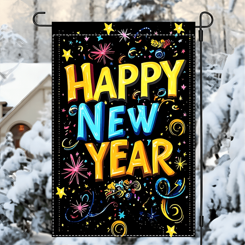 

Happy New Year Garden Flag - Double-sided Polyester Burlap Banner For Outdoor Holiday Decor, Waterproof Multipurpose Flag For Home And Garden, 12x18 Inch - No Electricity Needed