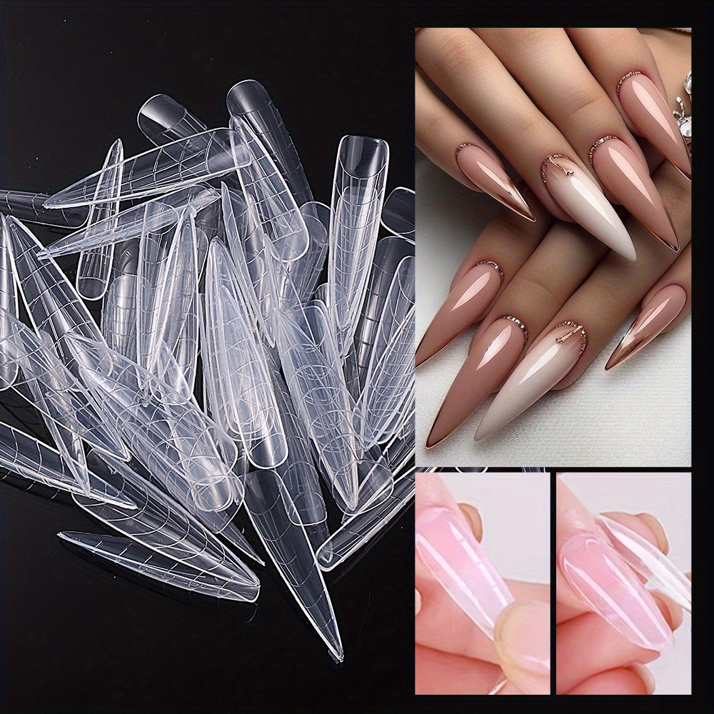 

60pcs Moules à Ongles Double pour Extension de Poly Gel, Constructeur Rapide de Gel Transparent, d'Extension de Manucure avec Échelle