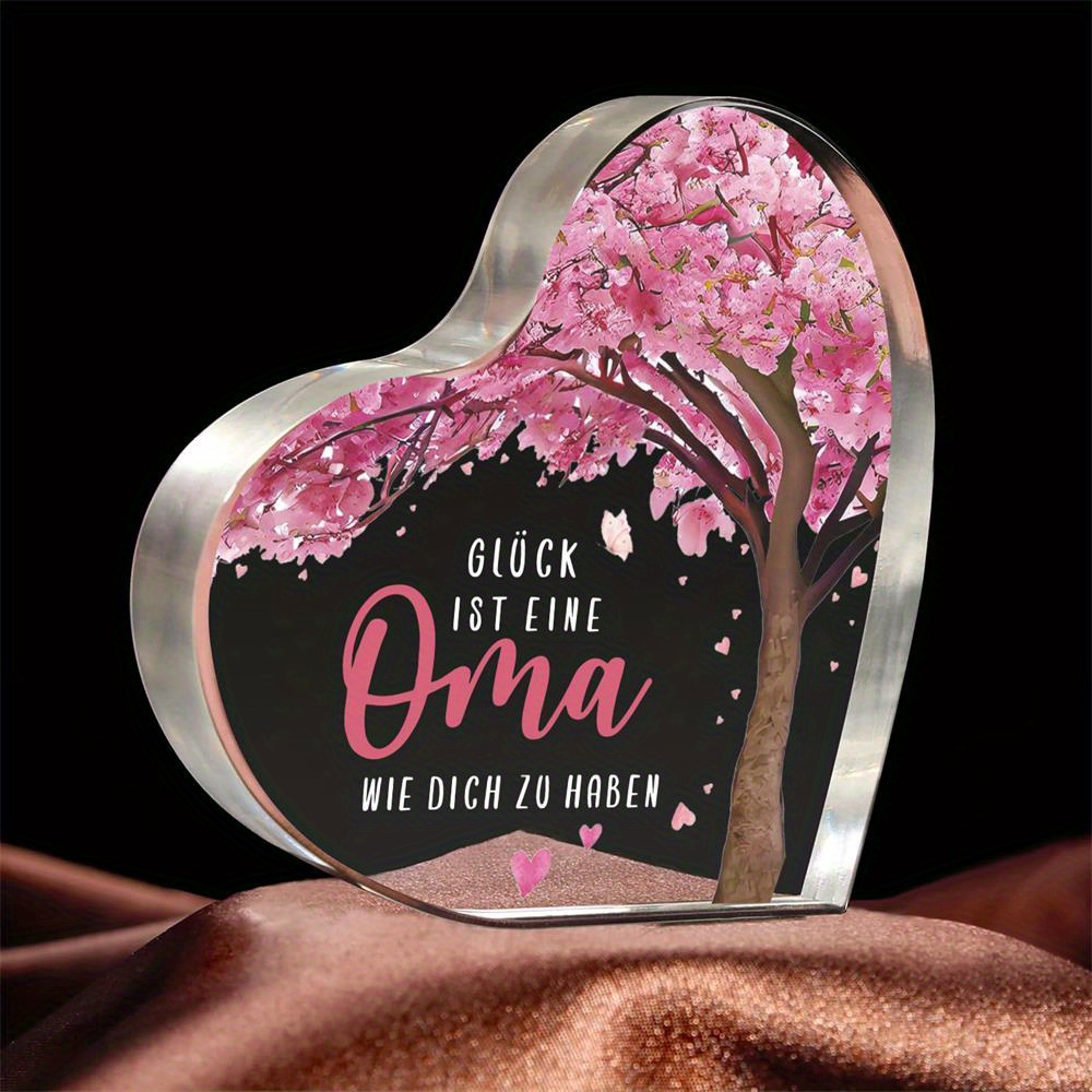 Image of 2d Flat - Collectible Figurines, 2d Flat - 1pc German Grandma Gift, 2d Acrylic Heart Keepsake, Gift For Grandma Birthday, Best Grandma Gift, Home Office Desk Decor Paperweight Keepsake, Christmas Gift