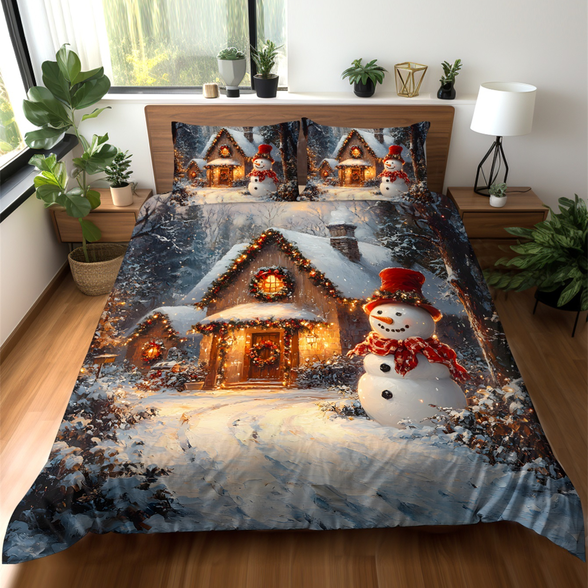 TEMU Jit2/3pcs Christmas Snowman Snowflake, Gift Pattern 3d Super Soft Brushed Digital Printing Duvet Cover Set Bedding Without Filling Fabric Soft