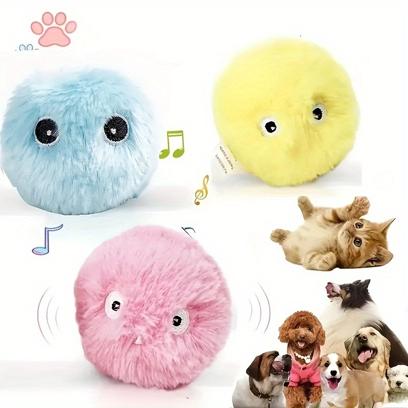 Interactive Plush Cat Ball Toy with Sound Motion Self-Entertaining  Moving Ball, Soft Plush Material, Battery-Powered (Button Cell) for Indoor 